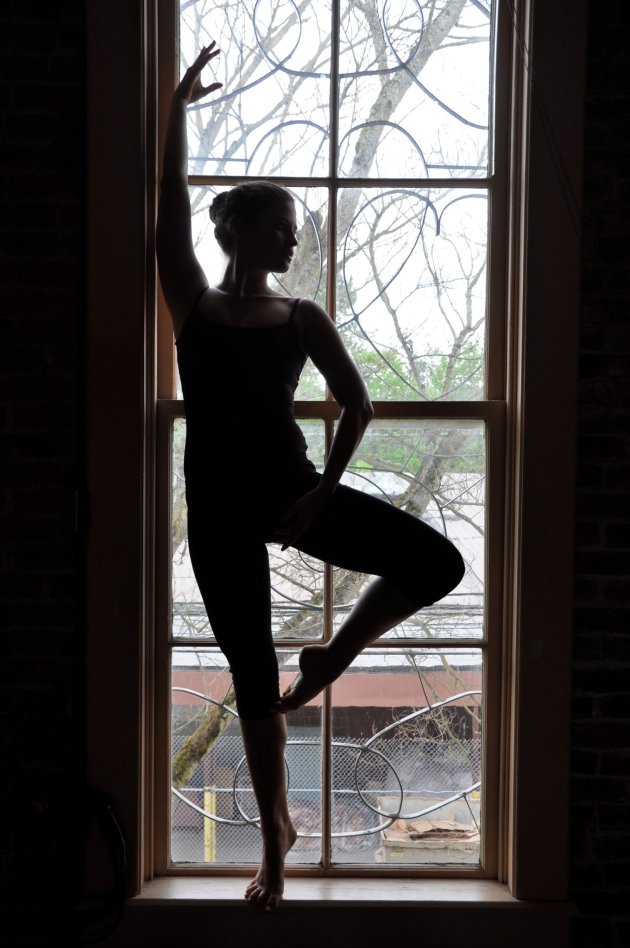 Dancer in the window of odd fellows hall